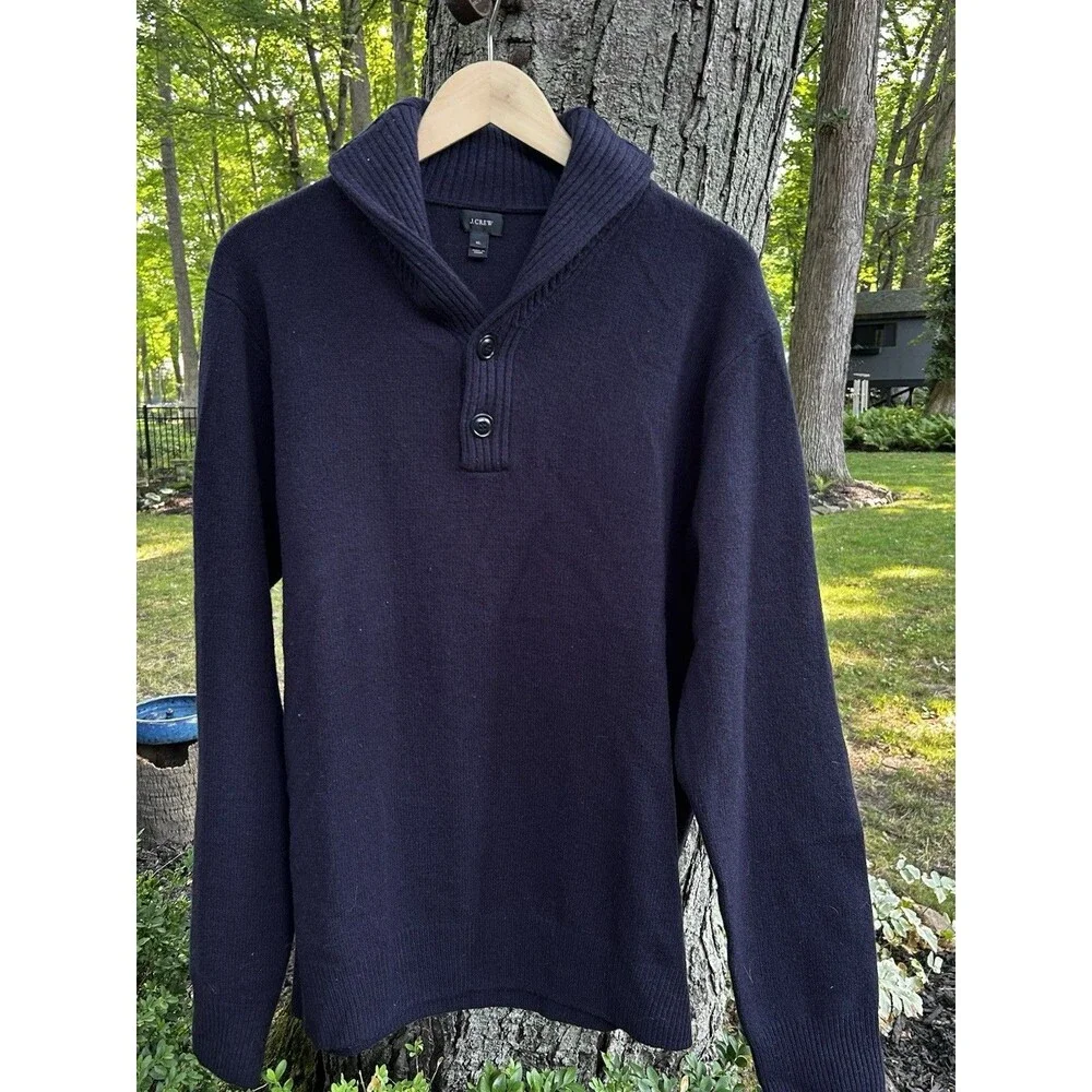 J.Crew Men's Classic Shawl Collar Sweater Size XL Navy Blue Lambswool Preppy